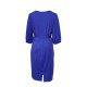 Макси синя рокля с текстилен колан и деколте