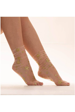 Прозрачен мрежест чорап на златни звезди