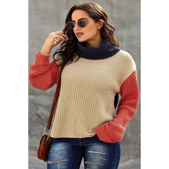 Модерен пуловер с удължени ръкави и висока яка