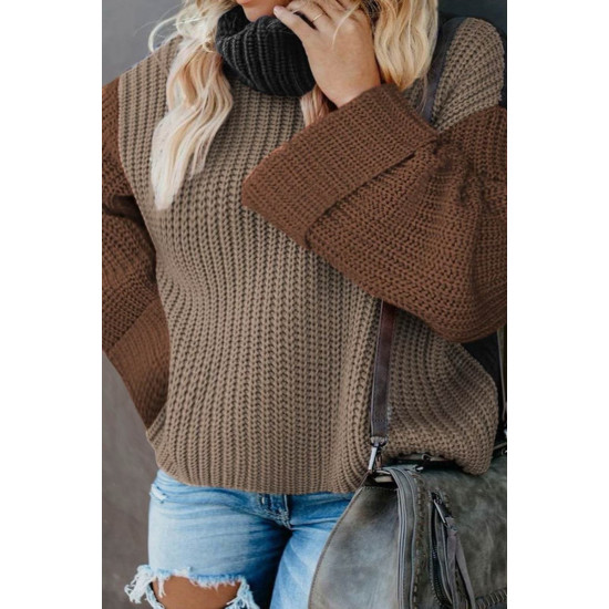 Модерен пуловер с висока яка и еластична плетка