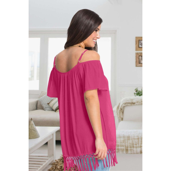 Макси лятна блуза в розово с eфектна плетка